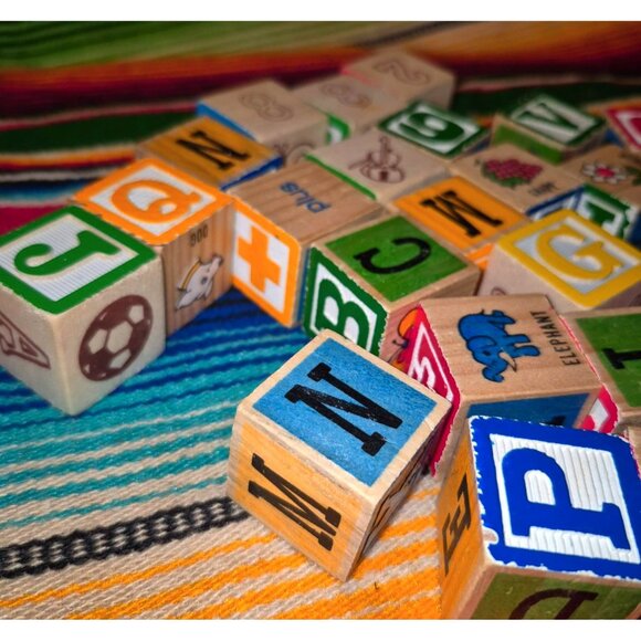 23 Hand-Painted Wooden Alphabet & Number Blocks With Colorful Designs - Picture 5 of 6